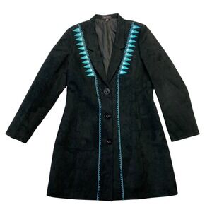 Vintage Danitaz Duster Sz 12 Womens Jacket‎ Coat Navajo Western Black Turquoise